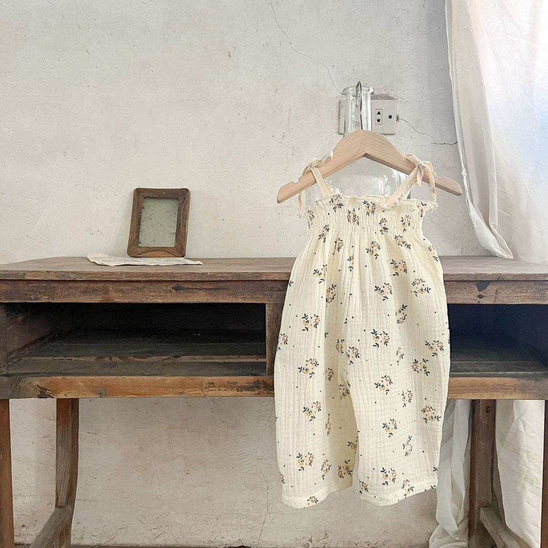 Girls' Summer Cotton Floral Sling Romper