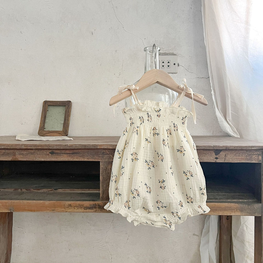 Girls' Summer Cotton Floral Sling Romper