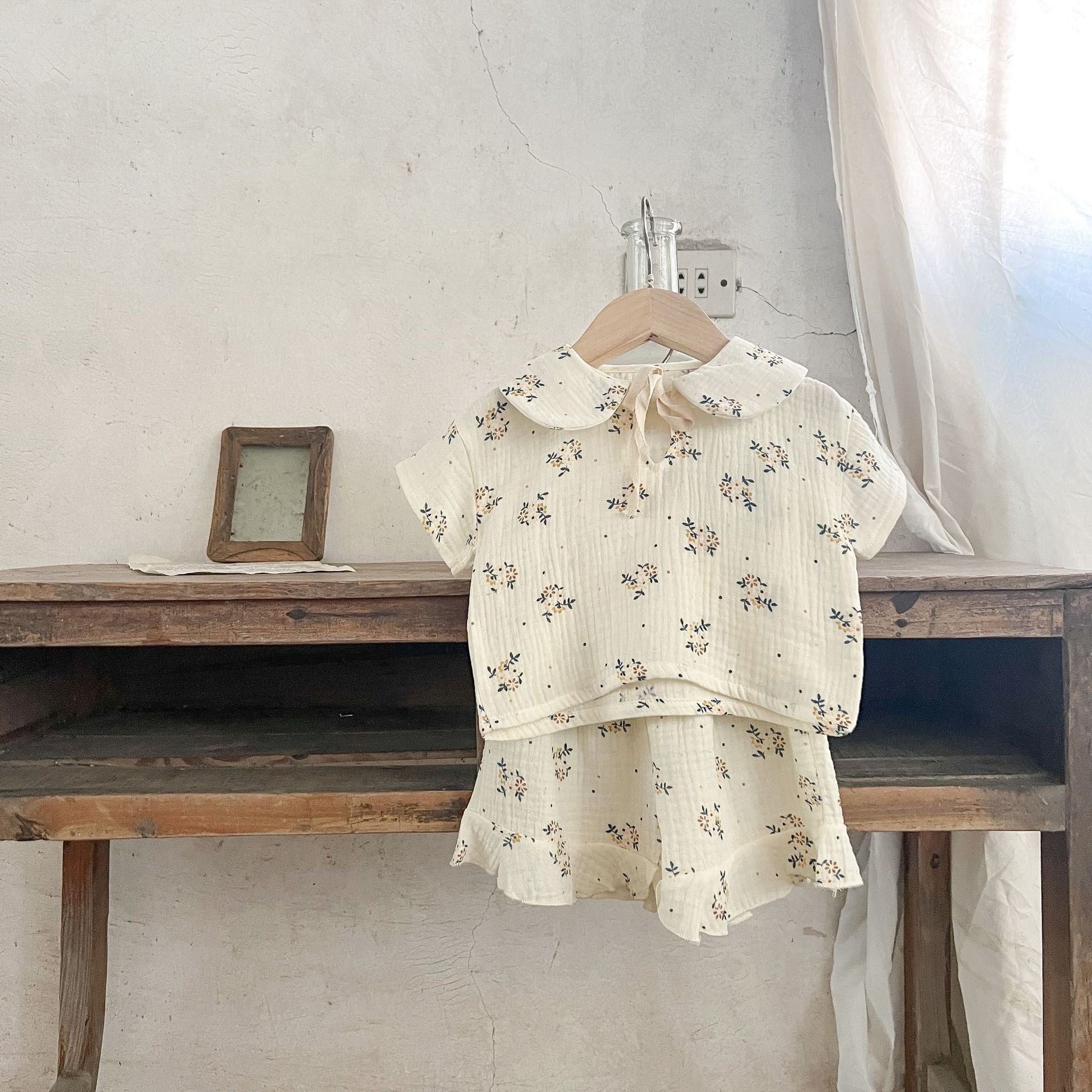 Girls' Summer Cotton Floral Sling Romper