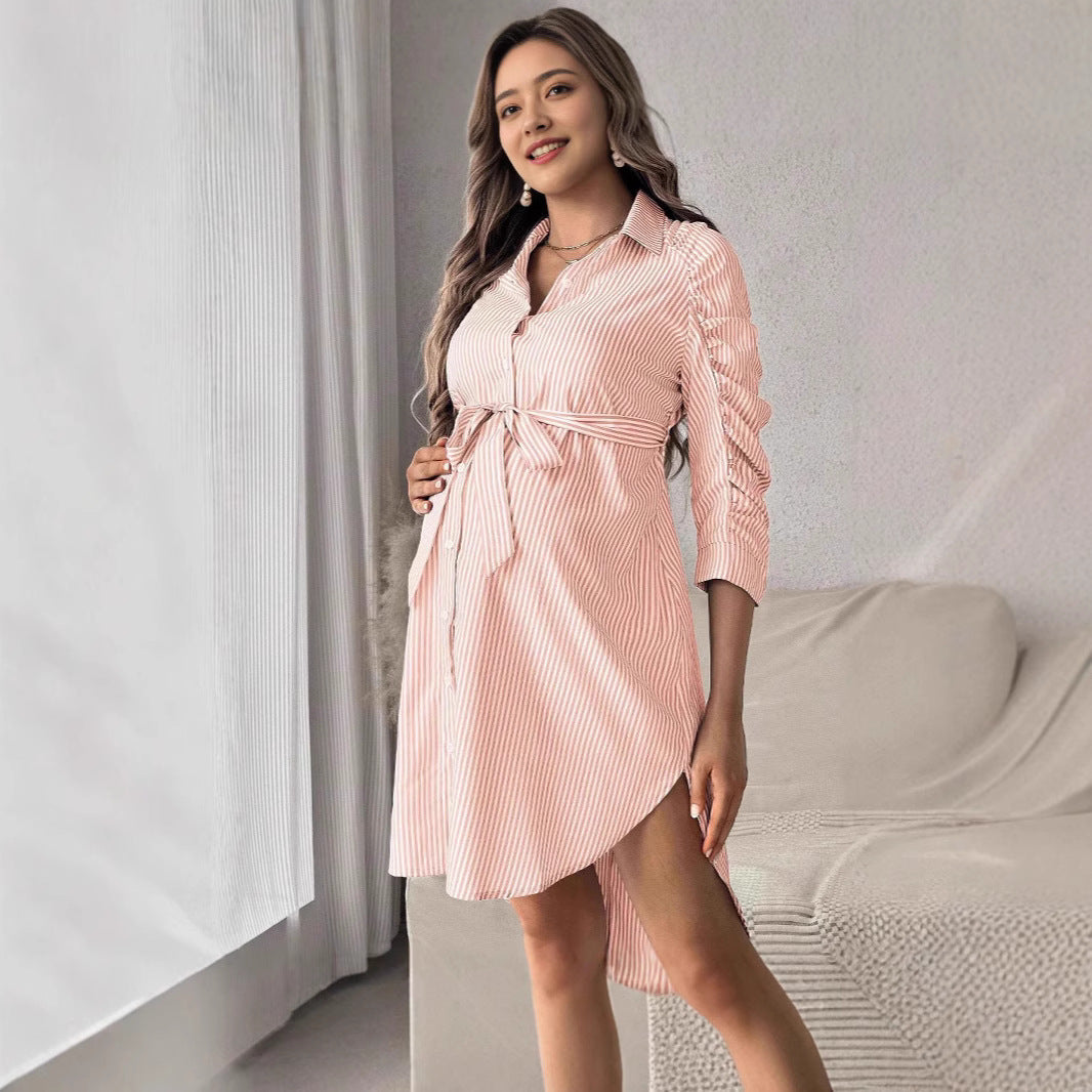 Lapel Button Casual Maternity Wear