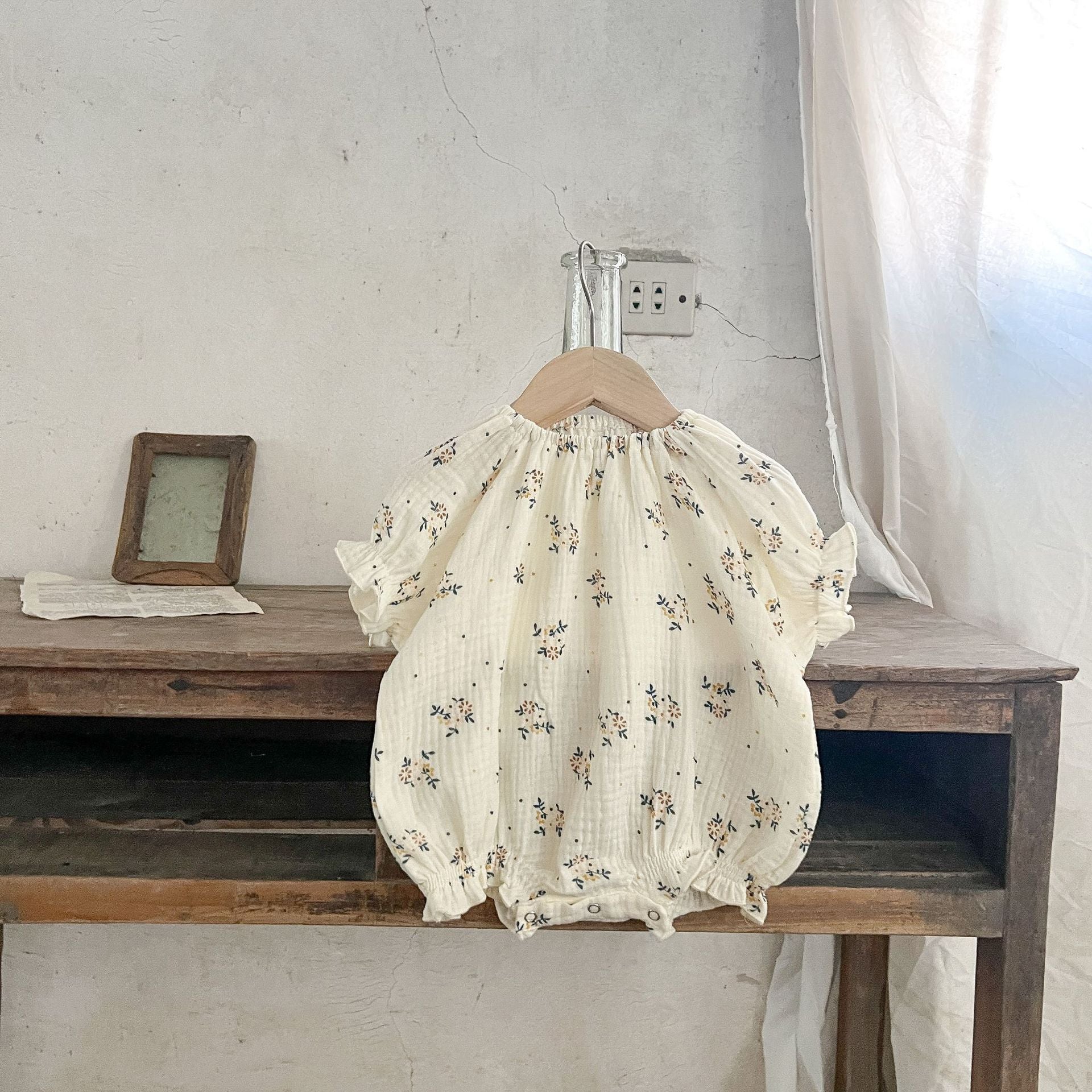 Girls' Summer Cotton Floral Sling Romper